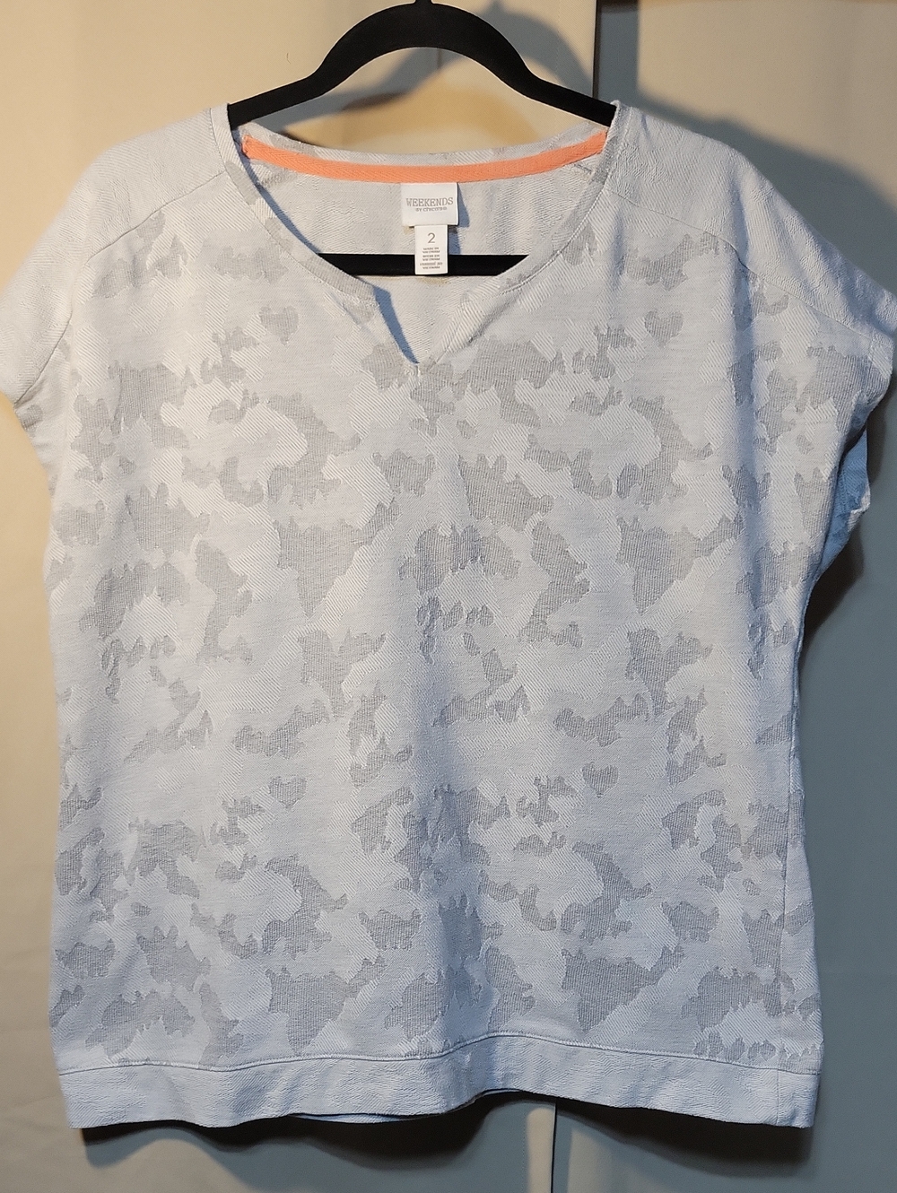 WEEKENDS by Chico's Light Gray Short Sleeve Textured Top